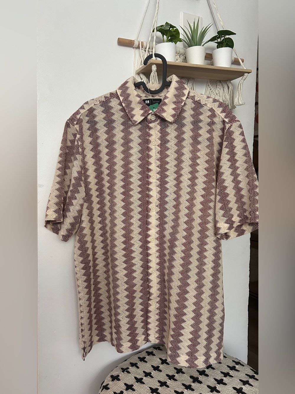 Simons Men Zigzag Jacquard Shirt, Colour 61 Burgundy